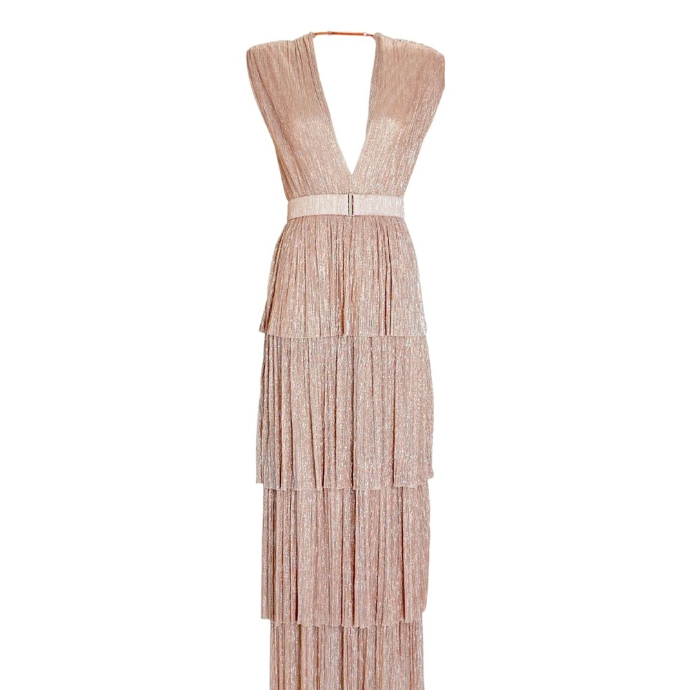 Sabina Musayev Pink Metallic Tiered Dress